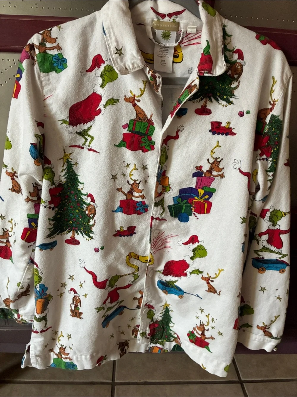 Pottery Barn TEEN Dr Seuss Grinch Flannel Pajamas Top XS